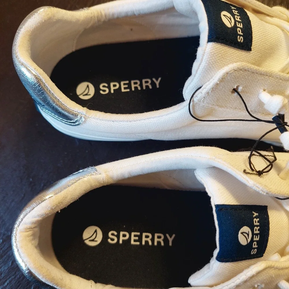 NEW! Sperry Women's Seabed LTT Canvas Sneakers White/Silver 10399093 Size 9.5M